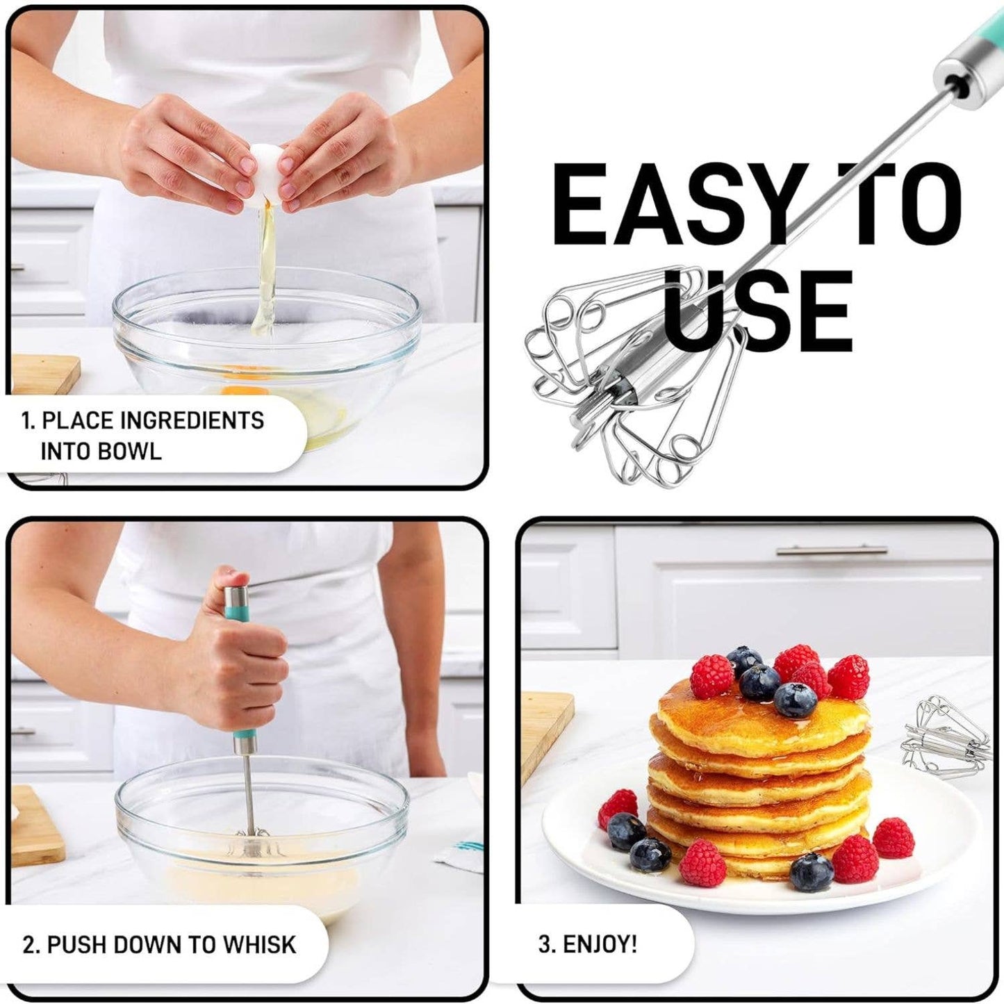 Z-TRA-RTY-WSK-SS Traditional Rotary Push Whisk - Egg Beater: Silver Steel
