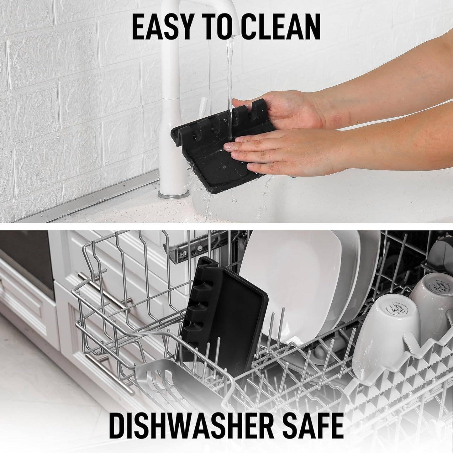 Silicone Utensil Rest with Drip Pad for Multiple Utensils: Black