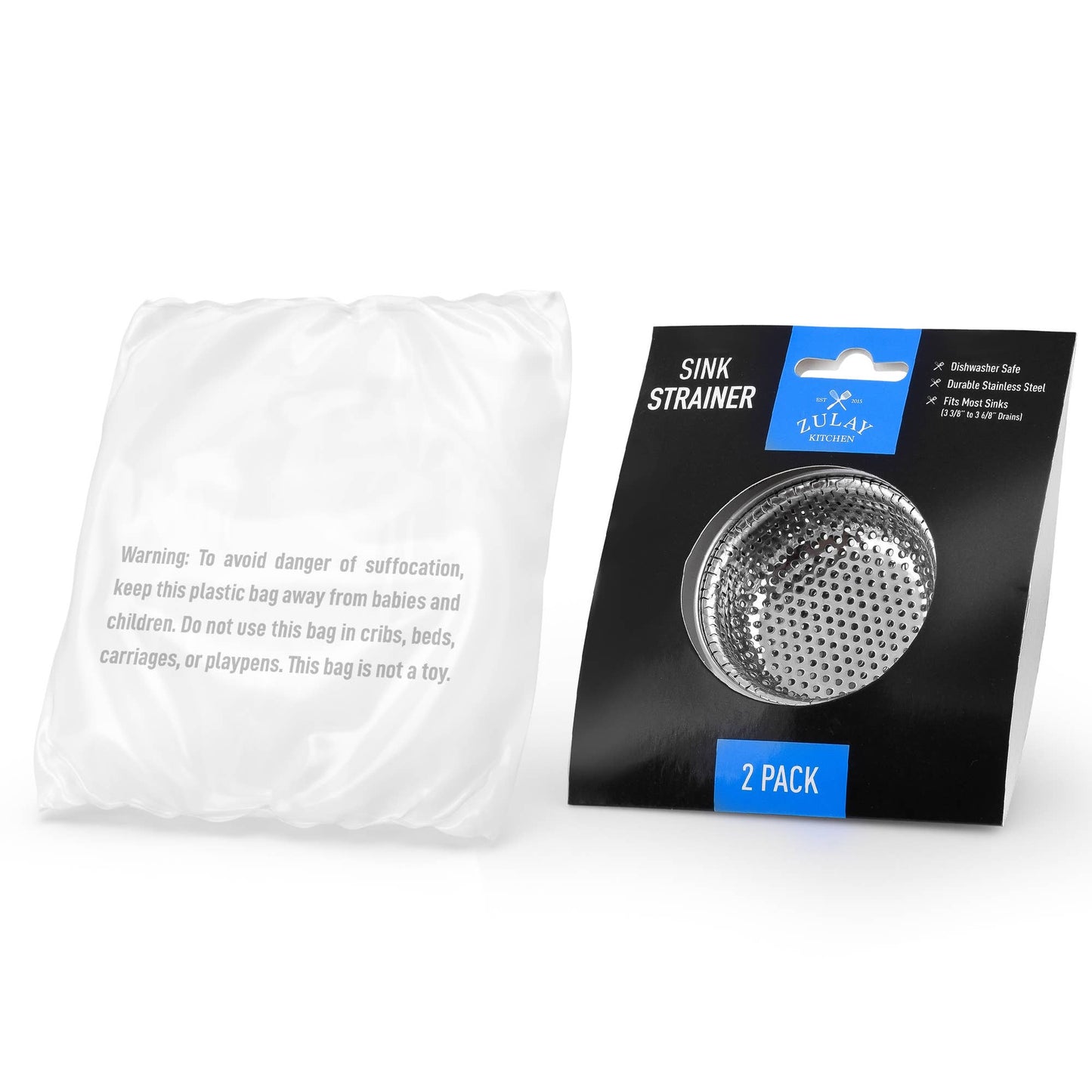Z-STNLSS-STL-SNK-STRNR-2PCK Sink Drain Strainer (2 Pack) - Wide Rim 4.5” Diameter