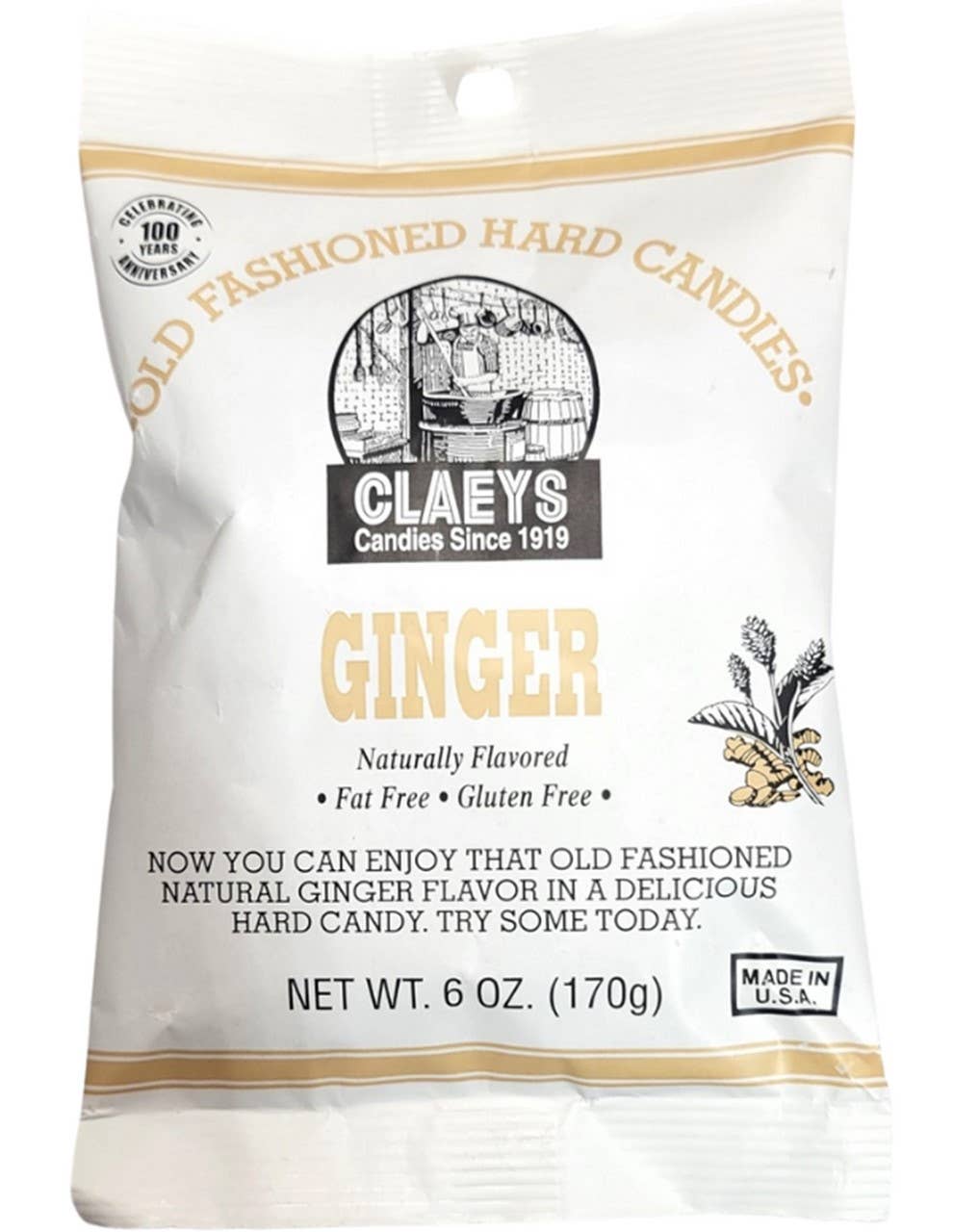 Claeys Old Fashioned Hard Candies Ginger, 6oz Bag 24ct