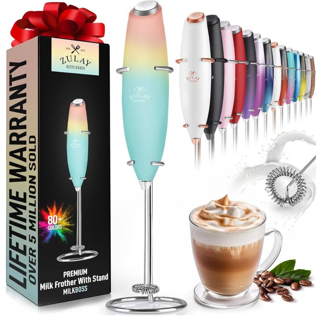Powerful Handheld Milk Frother with Stand: Teal