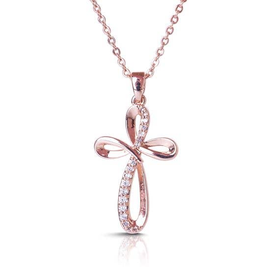 ROSE GOLD TWIST CROSS NECKLACE
