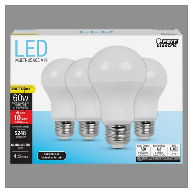 BULB LED A19 NON DIM 60W NWHT 4PK