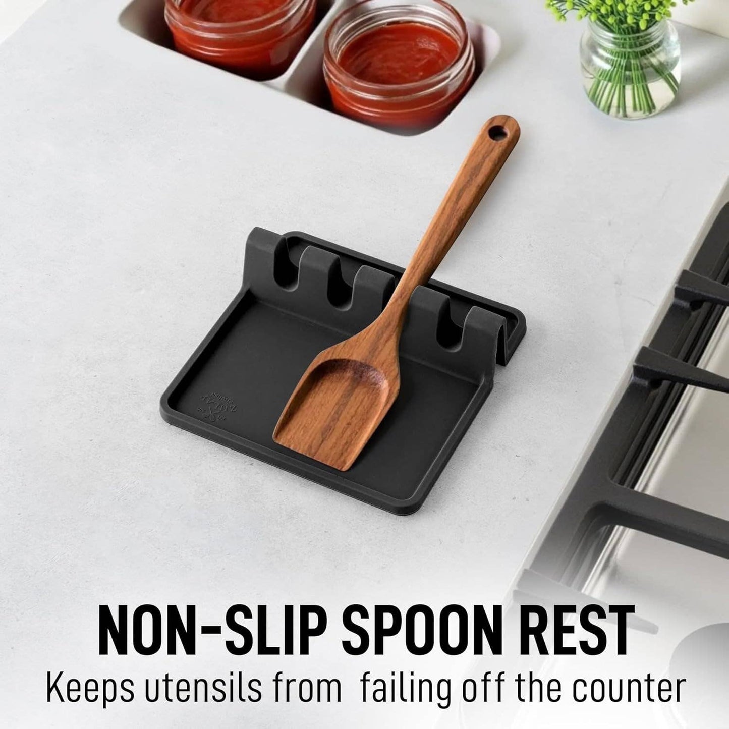 Silicone Utensil Rest with Drip Pad for Multiple Utensils: Chive Blossom