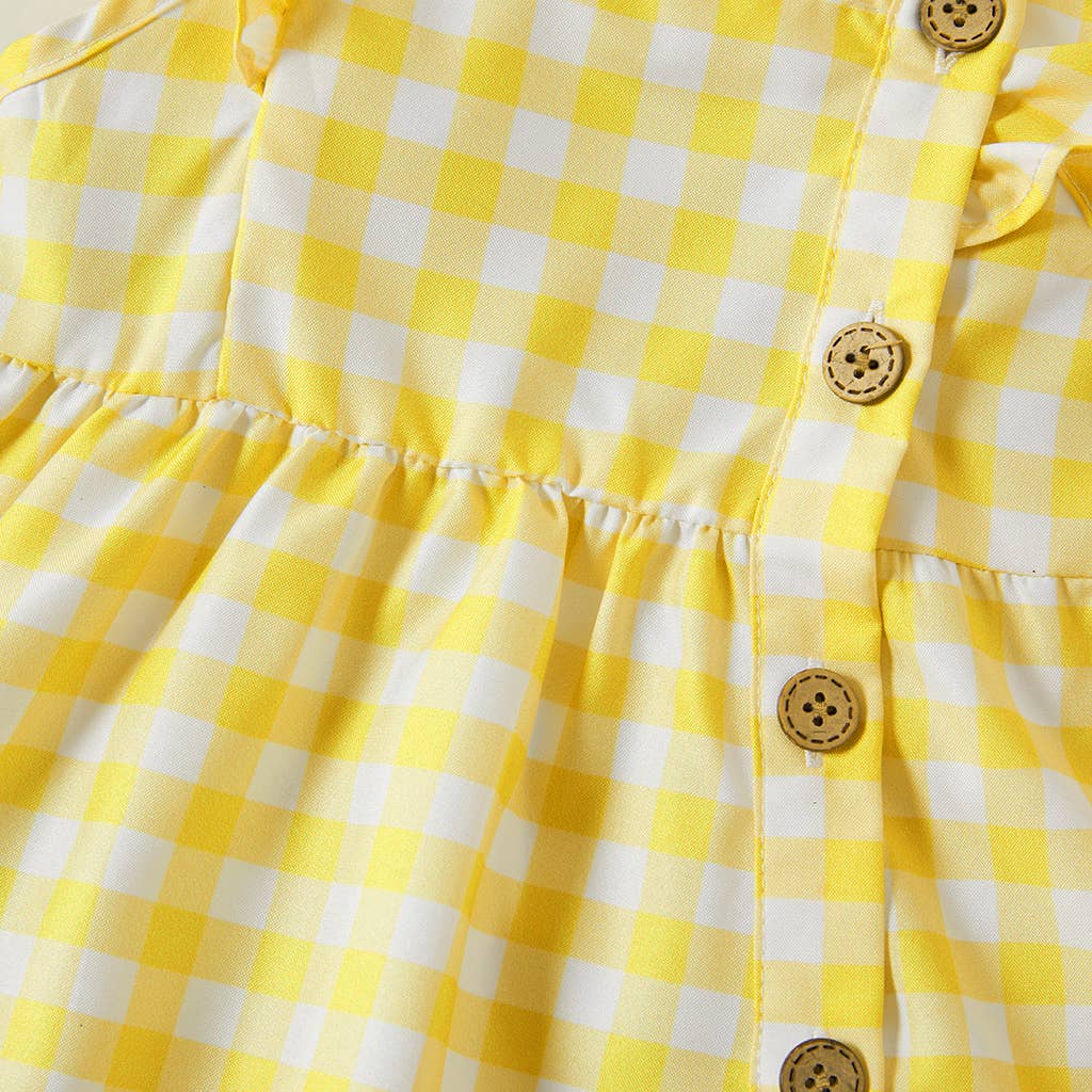 1pc Baby Girl Plaid&Lemon&Fruit Sweet Dress: Yellow / 9-12 Months