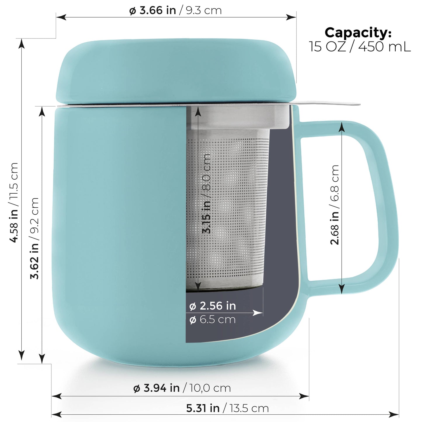 Sumo Porcelain Matte Finish Mug Cup With Infuser 15oz: Black