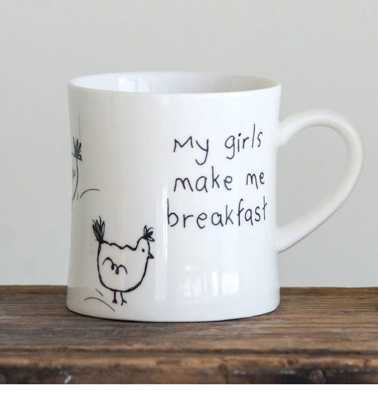 ROUND STONEWARE MUG WITH CHICKENS, 2 STYLES