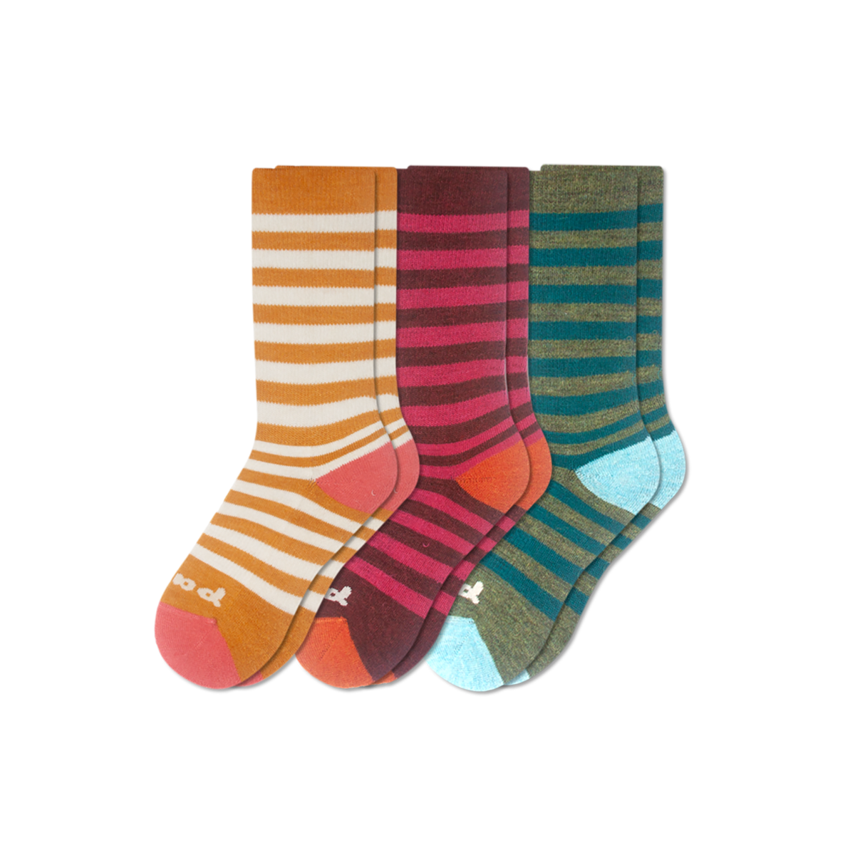 3 Pack - Women's Crew Pacas Socks: Medium / Large (US: 8.5 - 11.5+) / Multi-Stripe/Gray & SOLID/Teal & VARIEGATED STRIPE/ Chambray/ Treetop