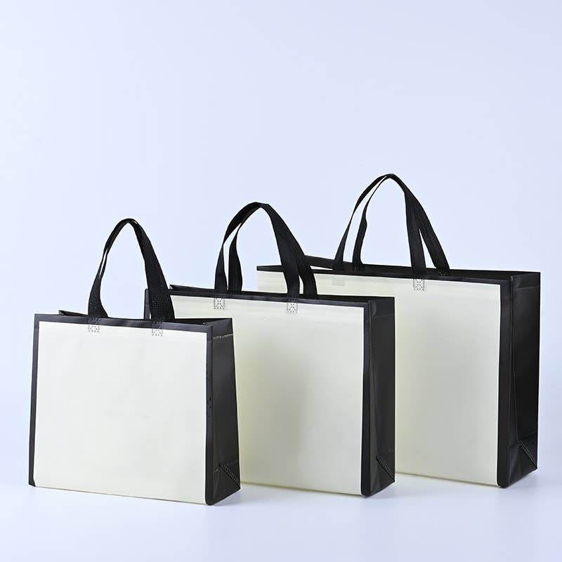 50pcs, 3 size light beige w/ black border non-woven gift bag: Small