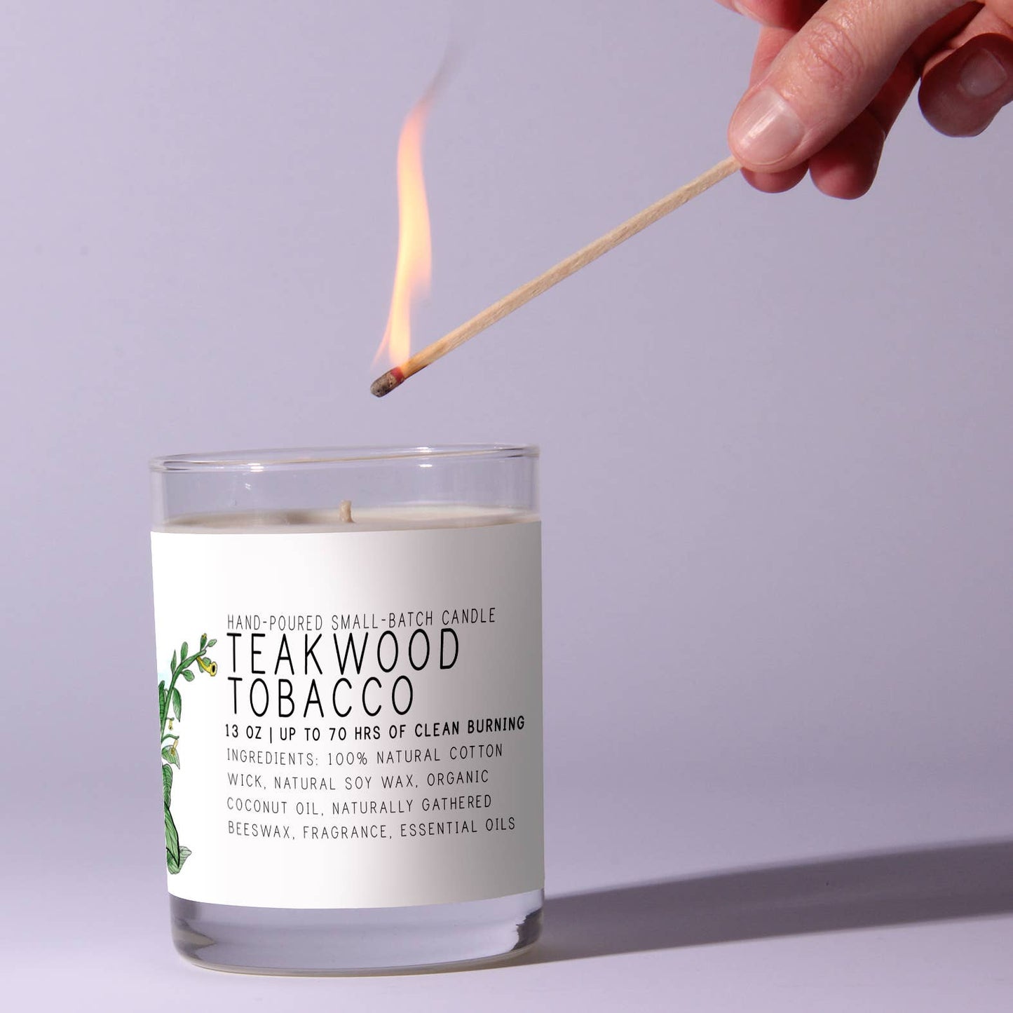 Teakwood Tobacco - Just Bee Candles: 13 oz (up to 60 hrs of clean burning)