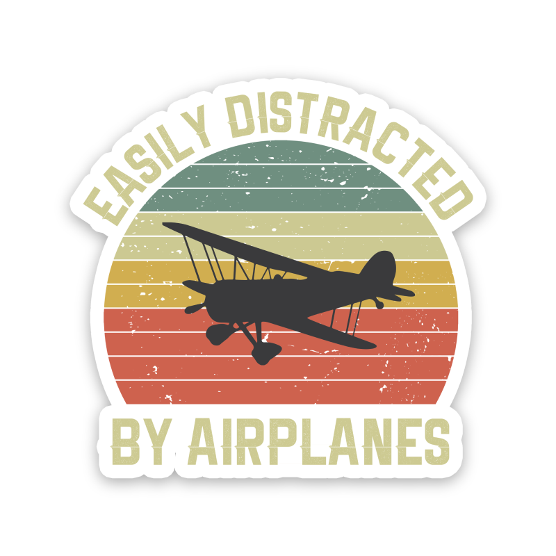 Easily Distracted By Airplanes Sticker: 2 inch