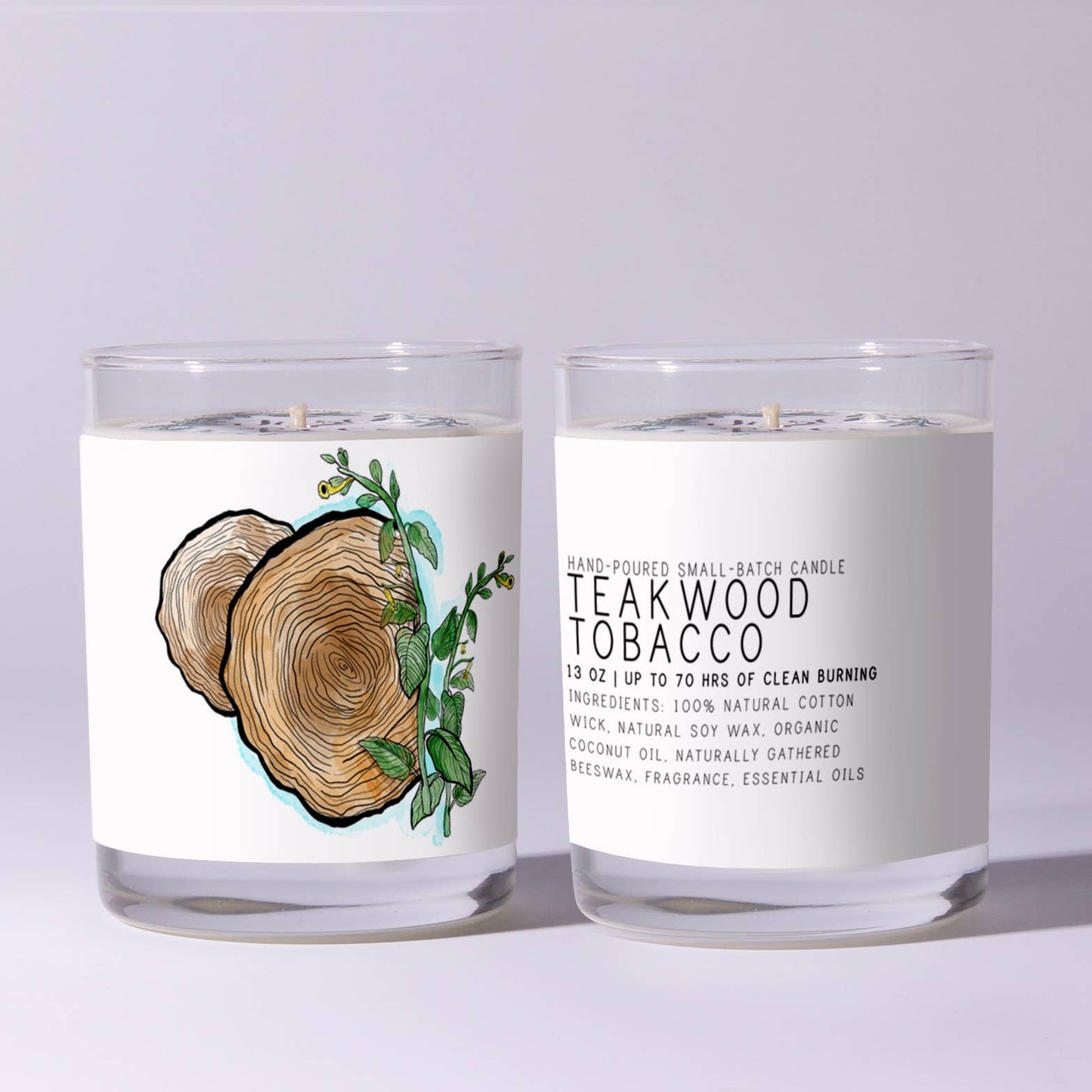 Teakwood Tobacco - Just Bee Candles: 13 oz (up to 60 hrs of clean burning)