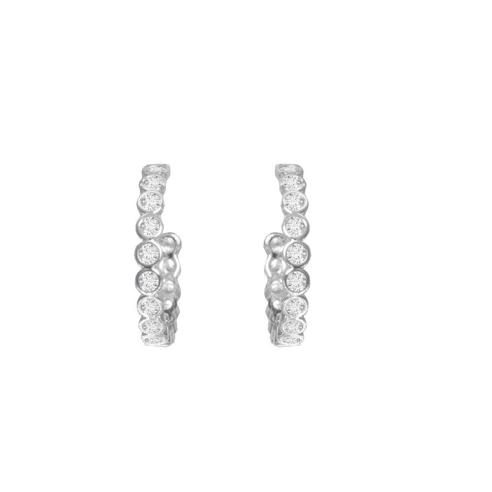 Bezel Set CZ Hoop Earrings - Silver - AMANDA BLU