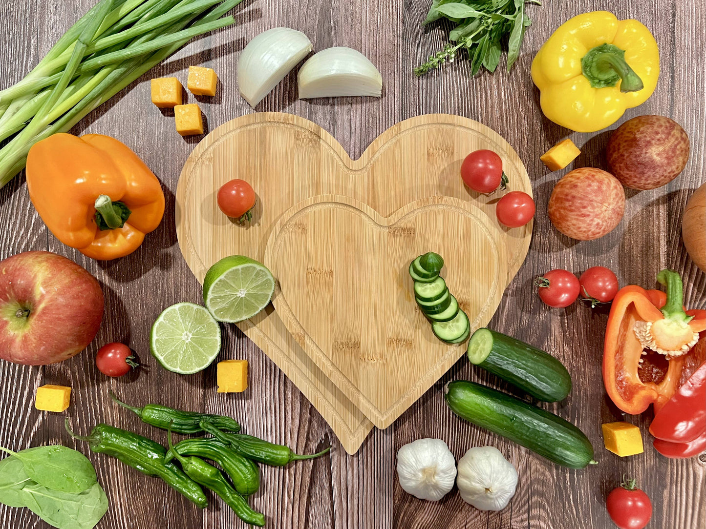 (Set of 12) Heart Shape Bulk Plain Bamboo Cutting Boards: 8"