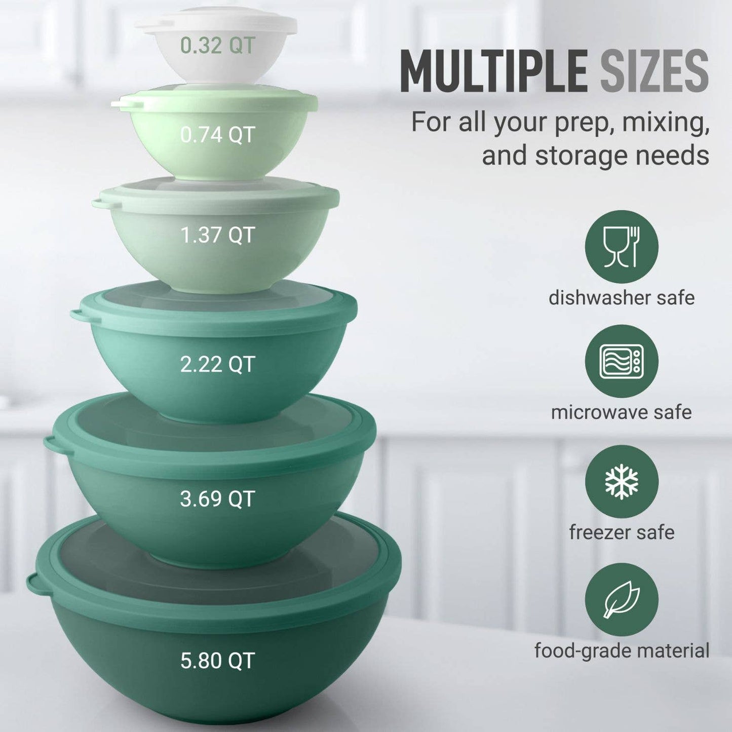 Z-MB-PL-12P-TURQ Plastic Mixing Bowls with Lids Set - 12-Piece Nesting Bowls: Turquoise Ombre