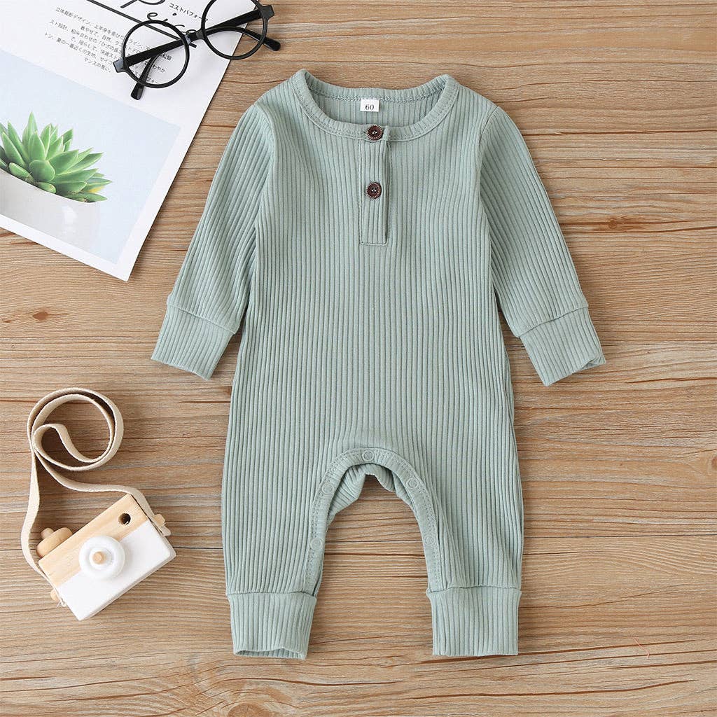 Baby Boy / Girl Cotton Knitted Style Cardigan Jumpsuit: Gray / 6-9 Months