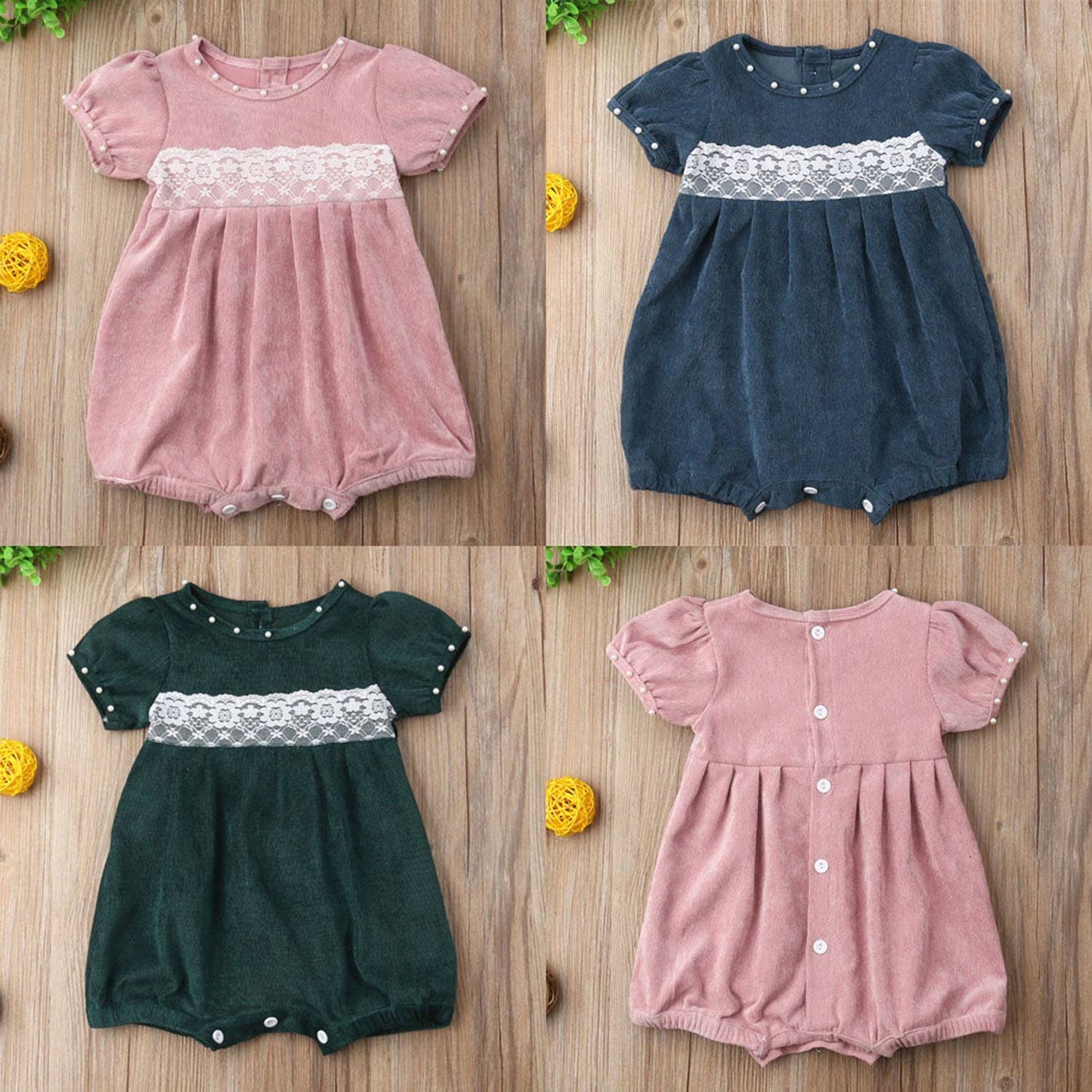 Corduroy Pearl Lace Baby Jumpsuit: Pink / 3-6 Months