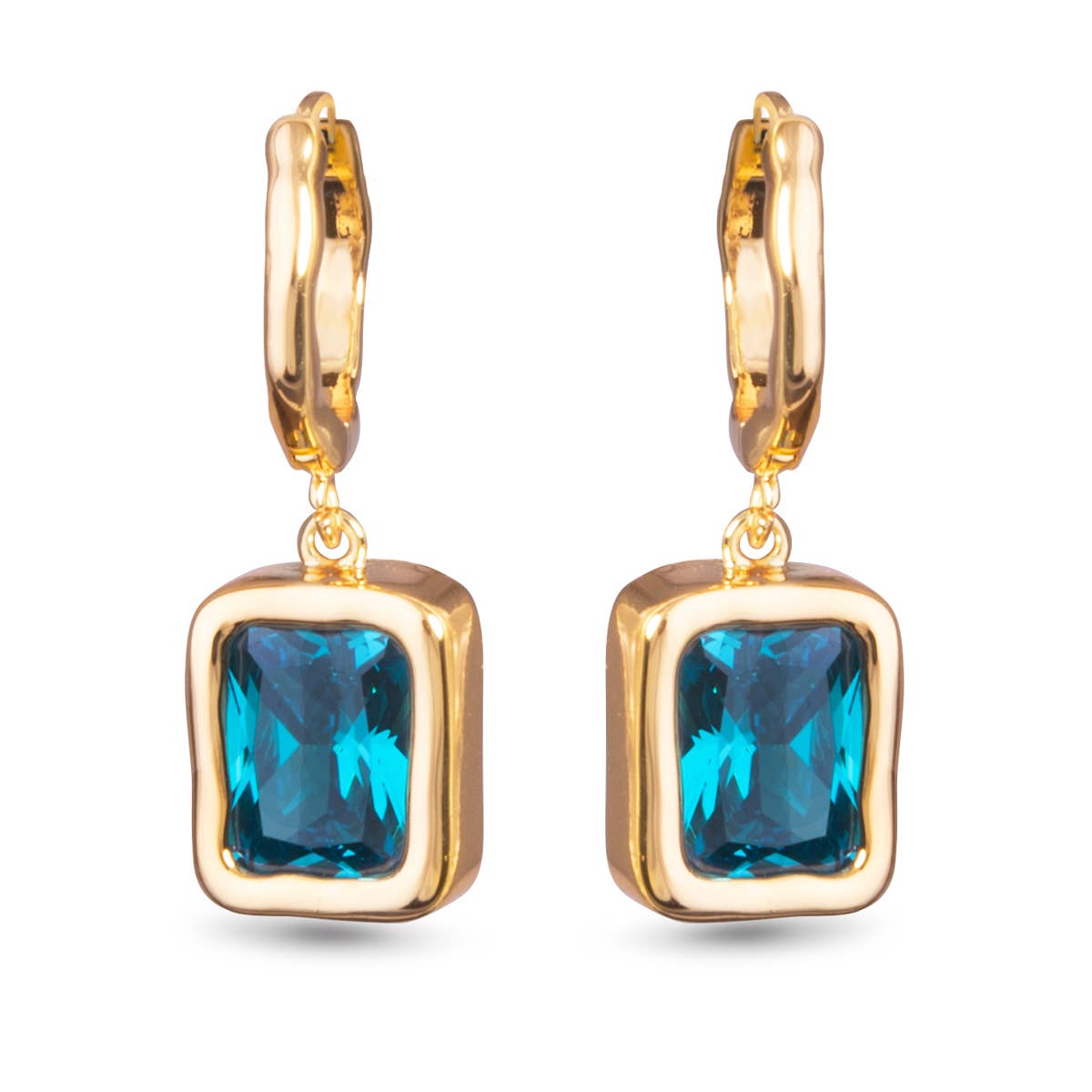 Huggie with Blue Emerald Cut CZ Earrings - Gold - AMANDA BLU AG