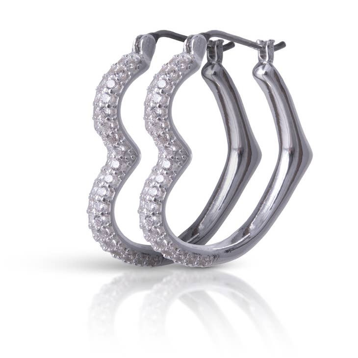 SILVER CZ HEART HOOP EARRINGS