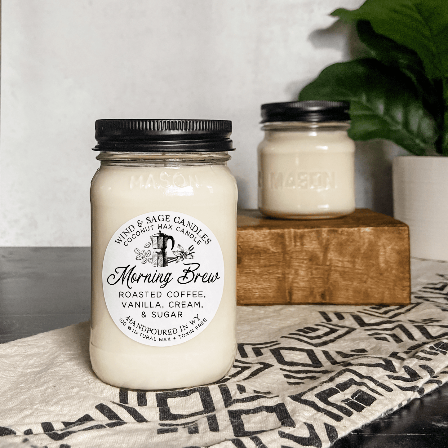 Morning Brew Mason Jar Candle, 100% Natural Wax: Large