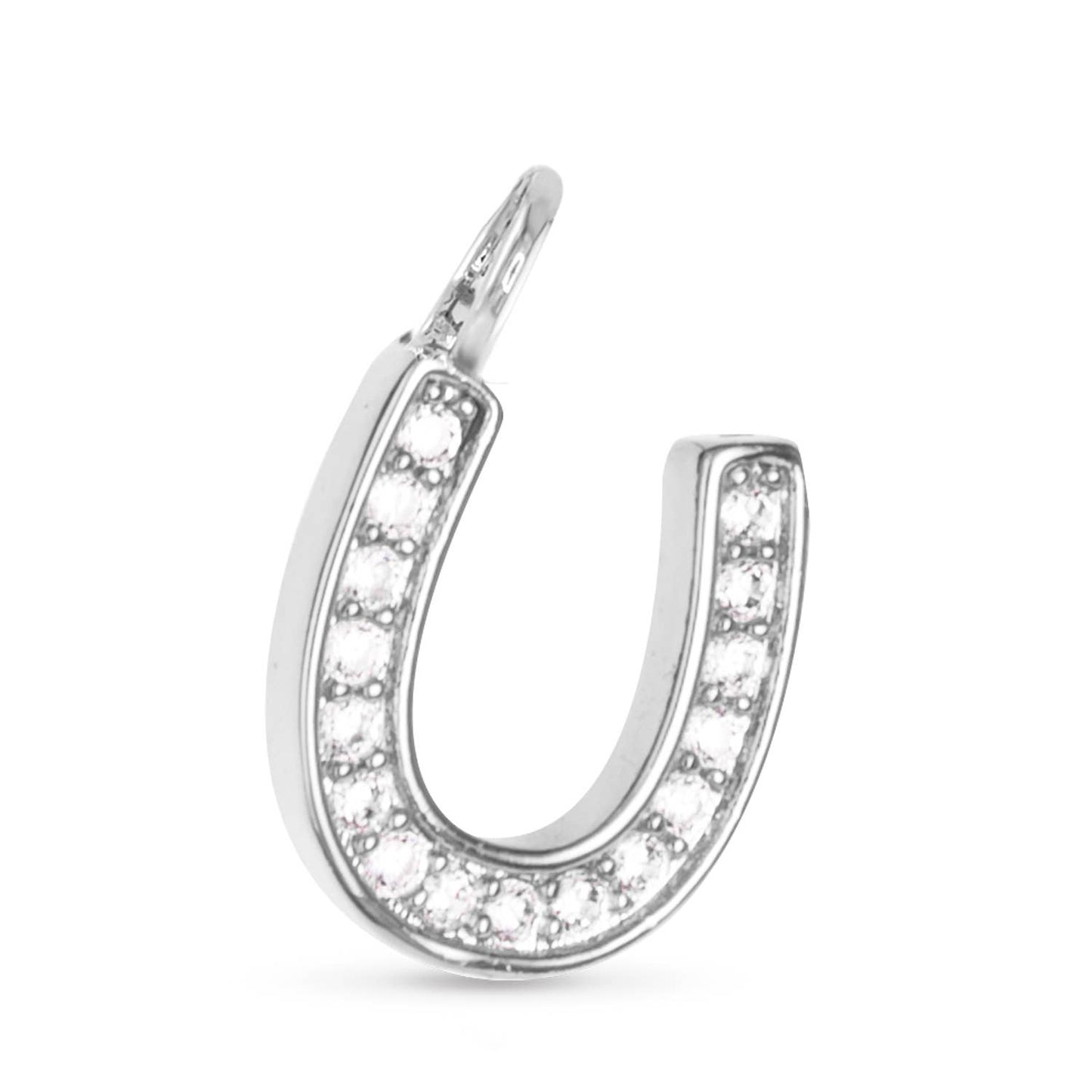 CZ Horseshoe Necklace Charm - Silver - AMANDA BLU