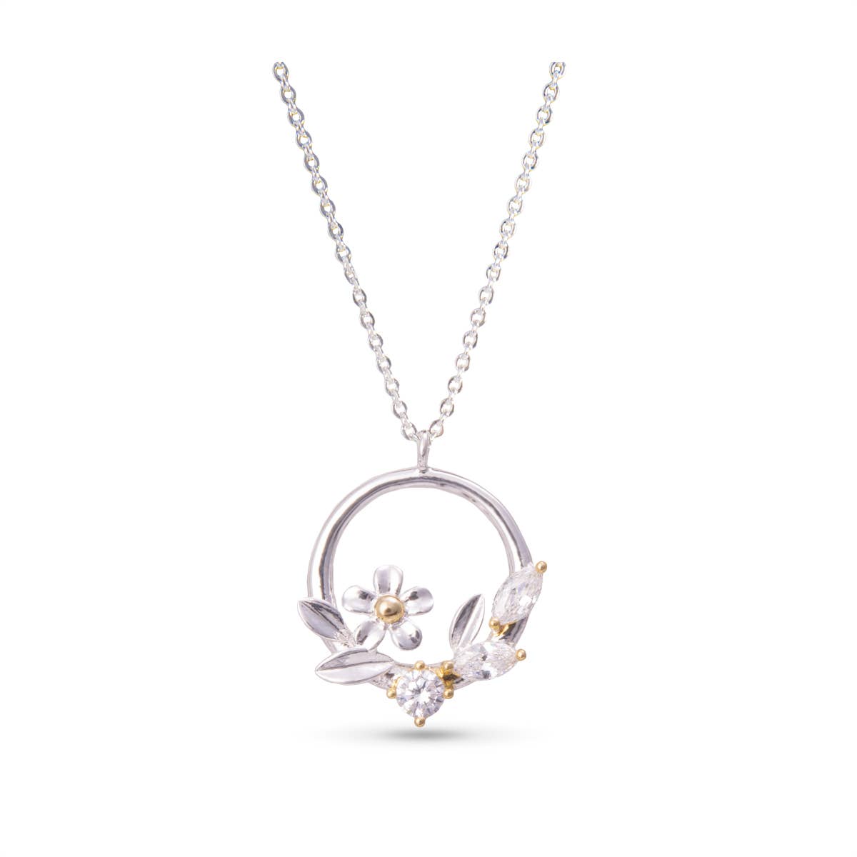 Round Floral Necklace - Silver - AMANDA BLU