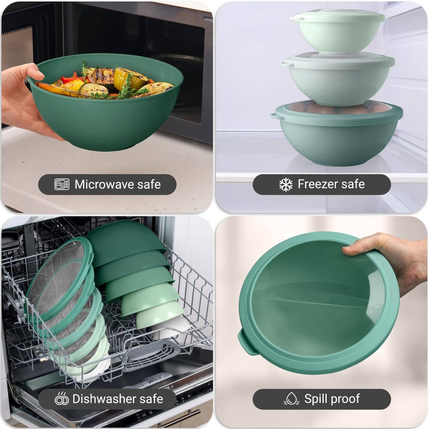 Z-MB-PL-12P-TURQ Plastic Mixing Bowls with Lids Set - 12-Piece Nesting Bowls: Turquoise Ombre