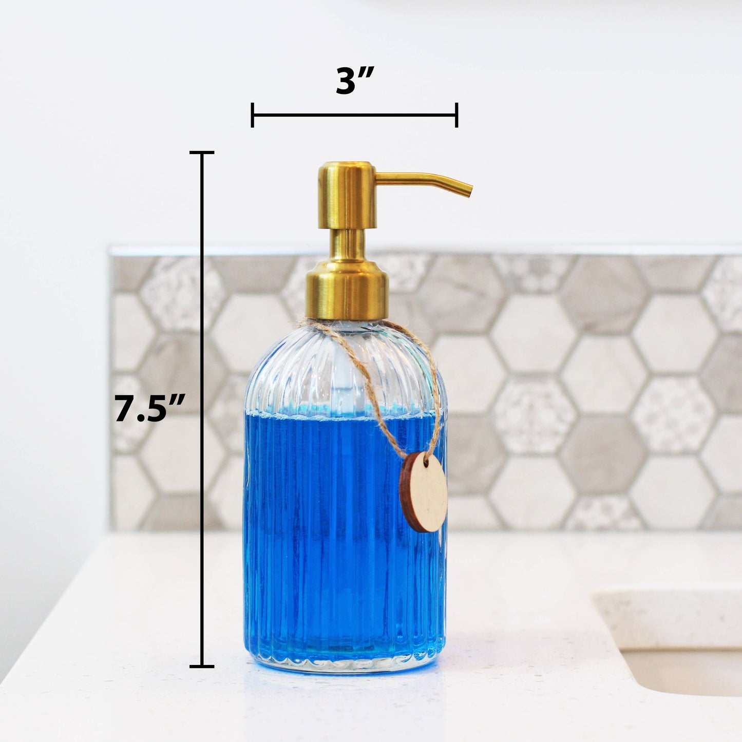 14oz Empty Fluted Glass Lotion/Soap Bottle - Brass Pump