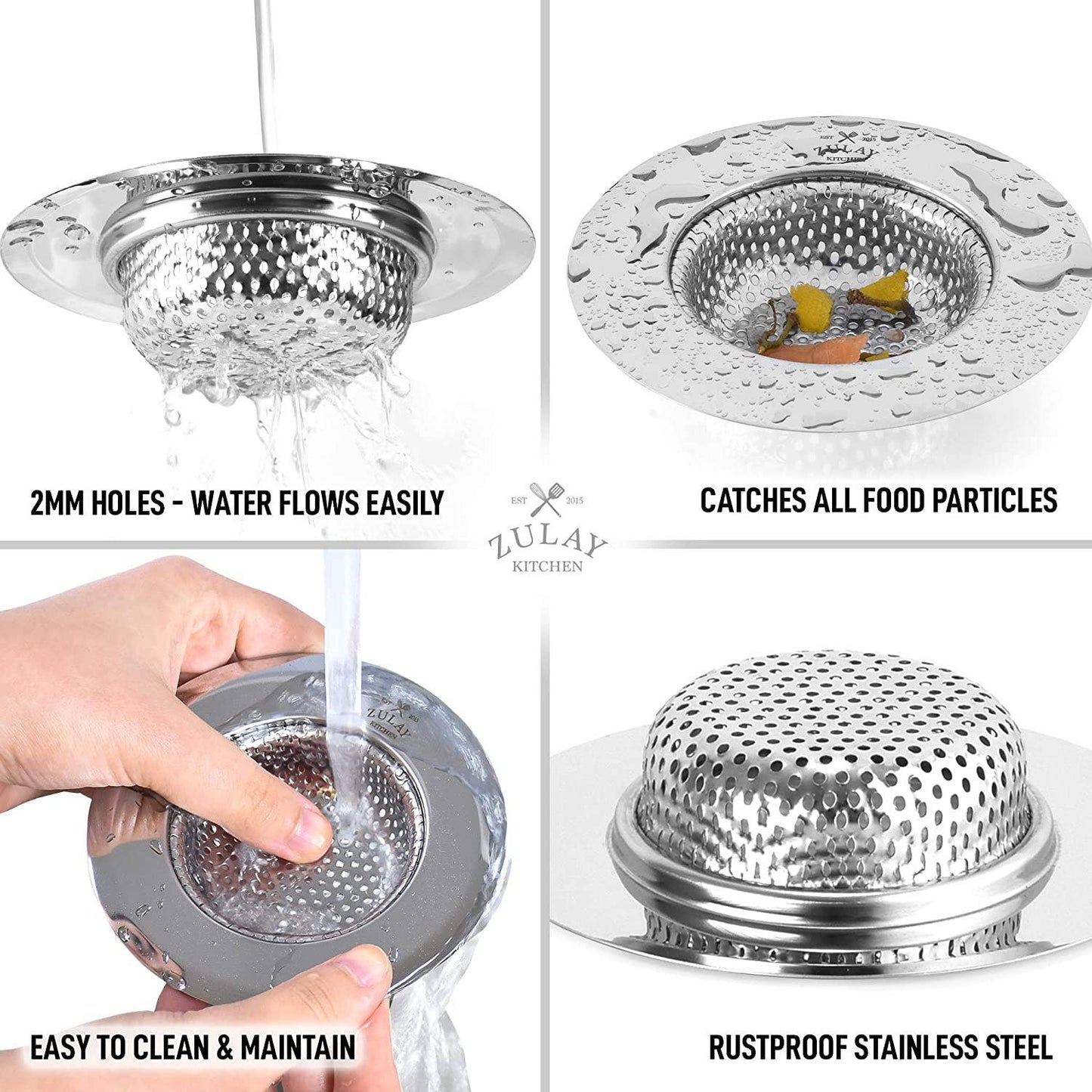 Z-STNLSS-STL-SNK-STRNR-2PCK Sink Drain Strainer (2 Pack) - Wide Rim 4.5” Diameter