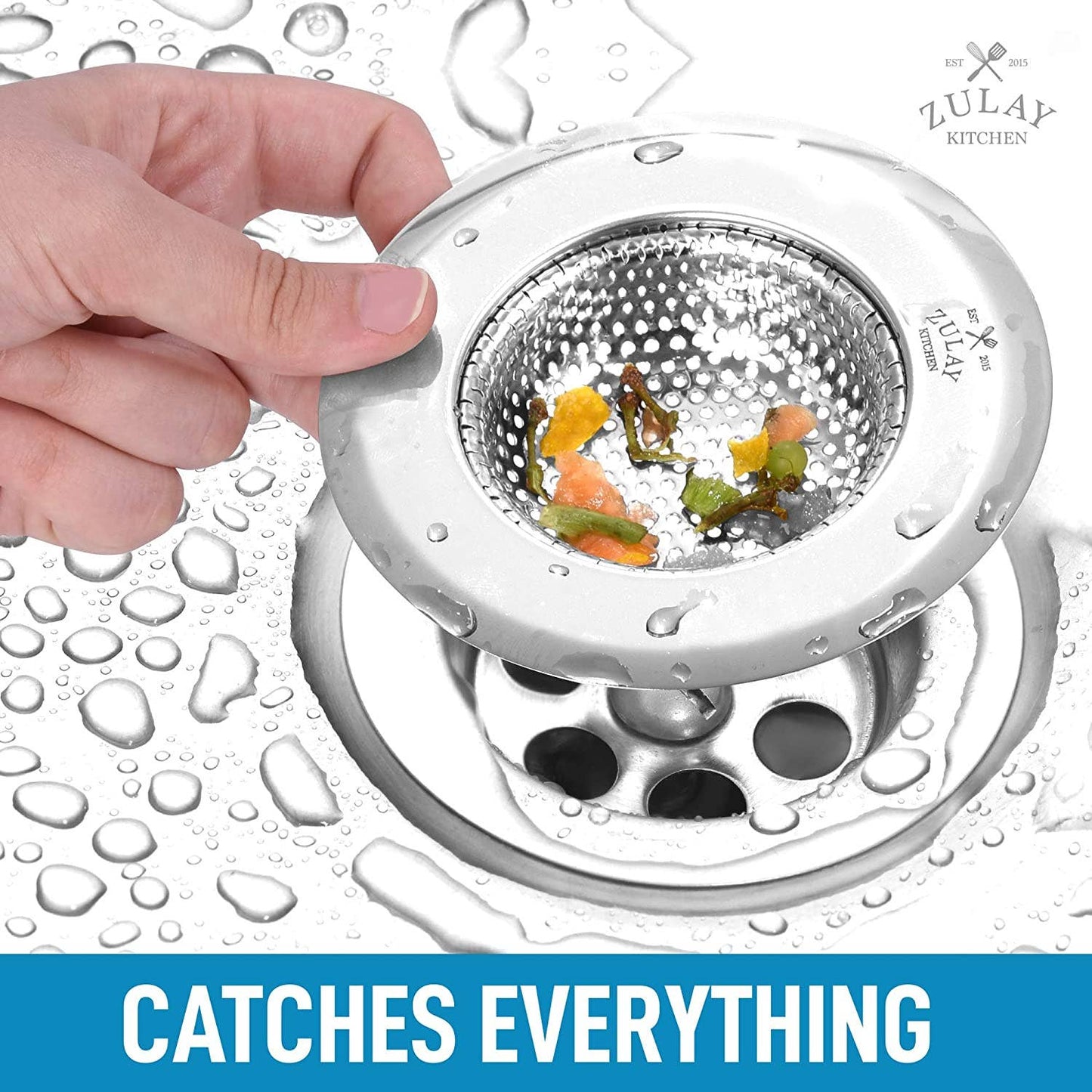 Z-STNLSS-STL-SNK-STRNR-2PCK Sink Drain Strainer (2 Pack) - Wide Rim 4.5” Diameter