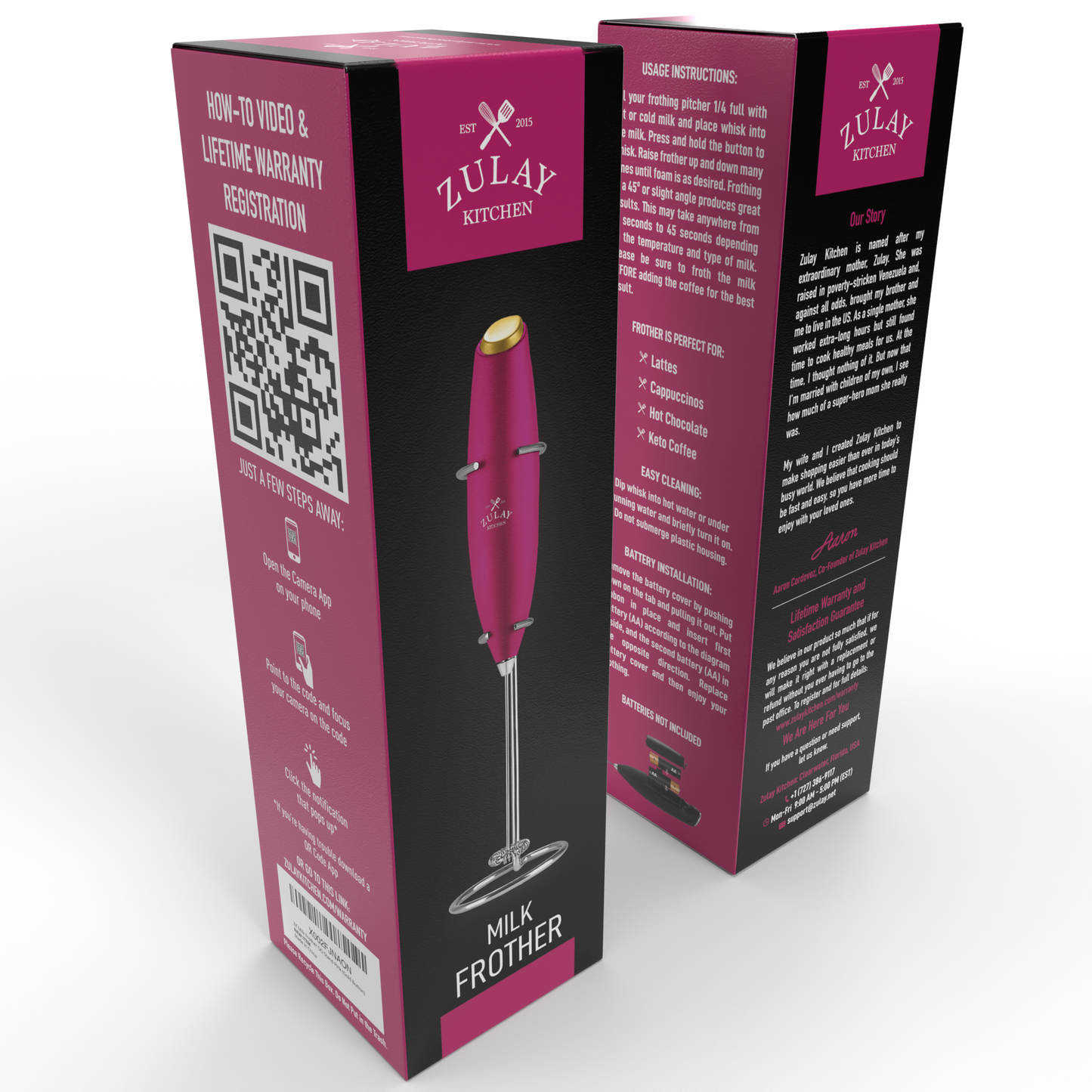 Powerful Handheld Milk Frother - With Stand: Black