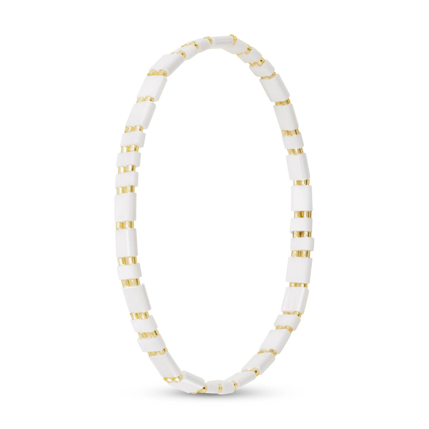 Gold Flat Bead Stretch Bracelet: White