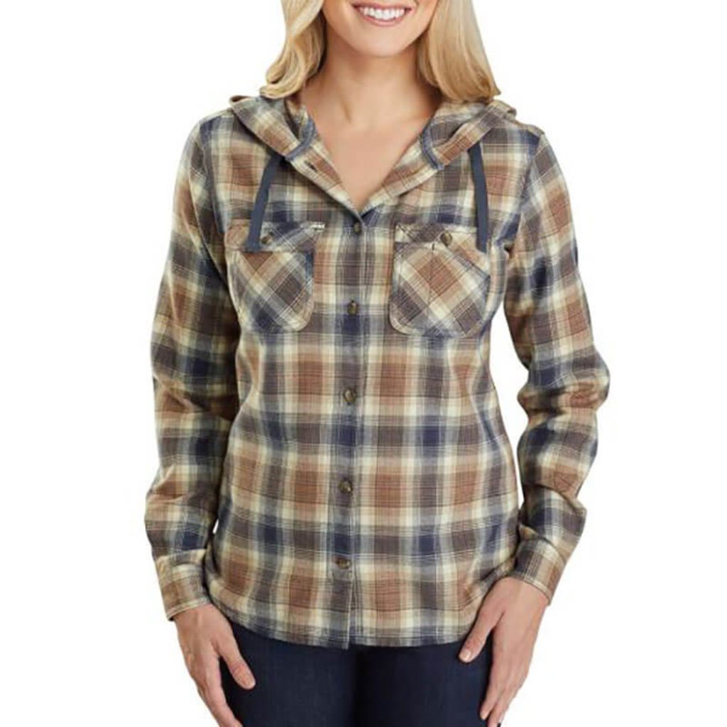 Carhartt Women's Relaxed Fit Flannel Hooded Plaid Shirt