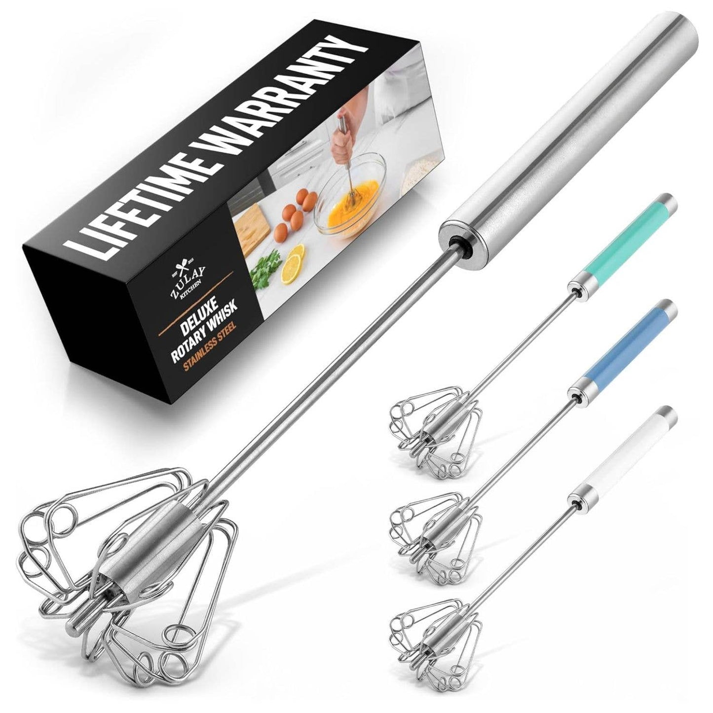 Z-TRA-RTY-WSK-SS Traditional Rotary Push Whisk - Egg Beater: Silver Steel