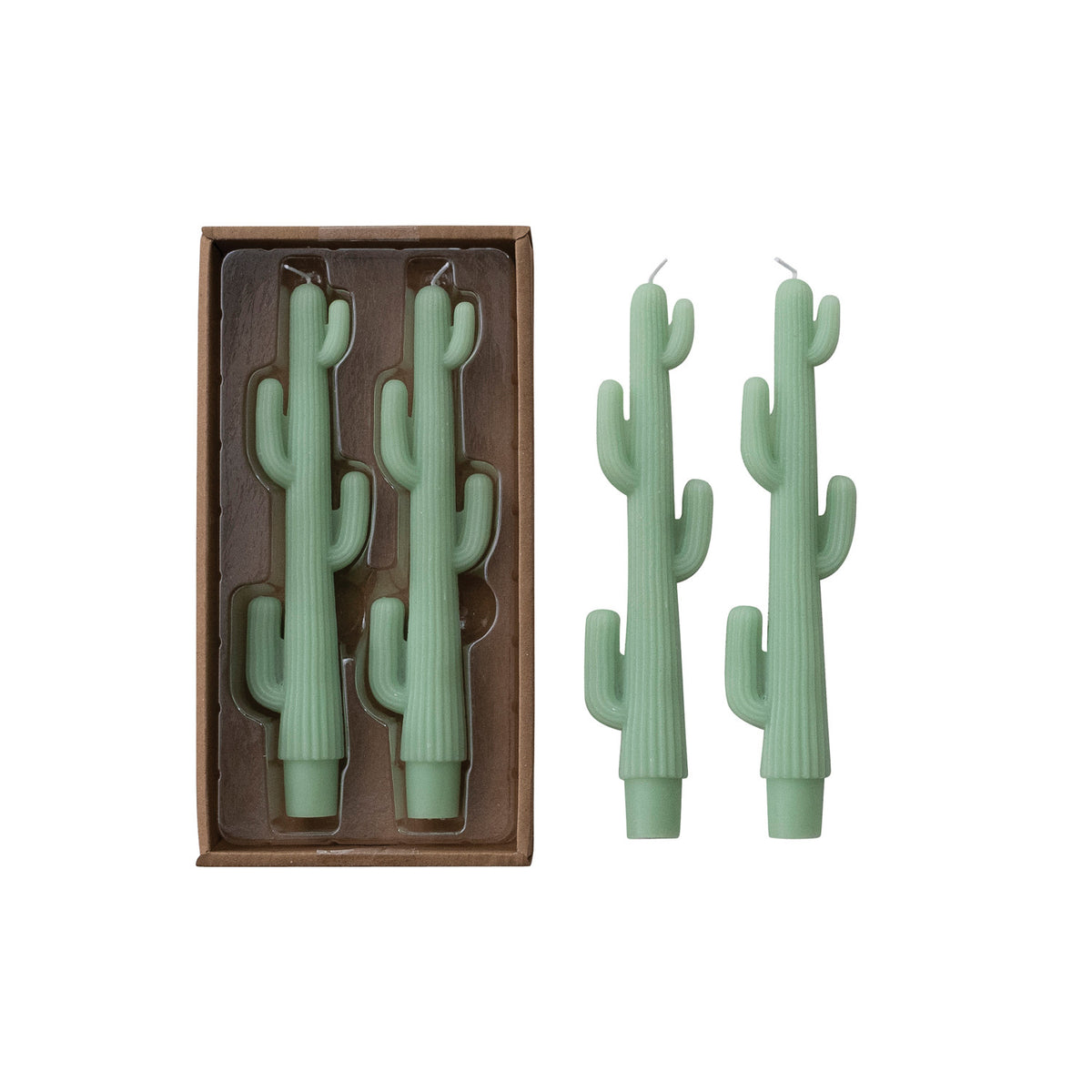 Unscented Cactus Shaped Taper Candles in Box, Set of 2