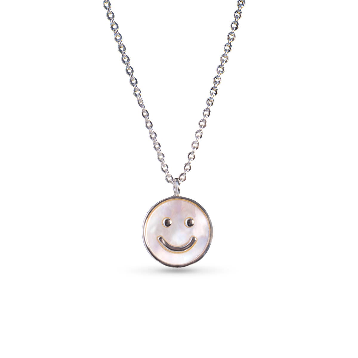 Mother Pearl Smiley Face Necklace - Silver - AMANDA BLU