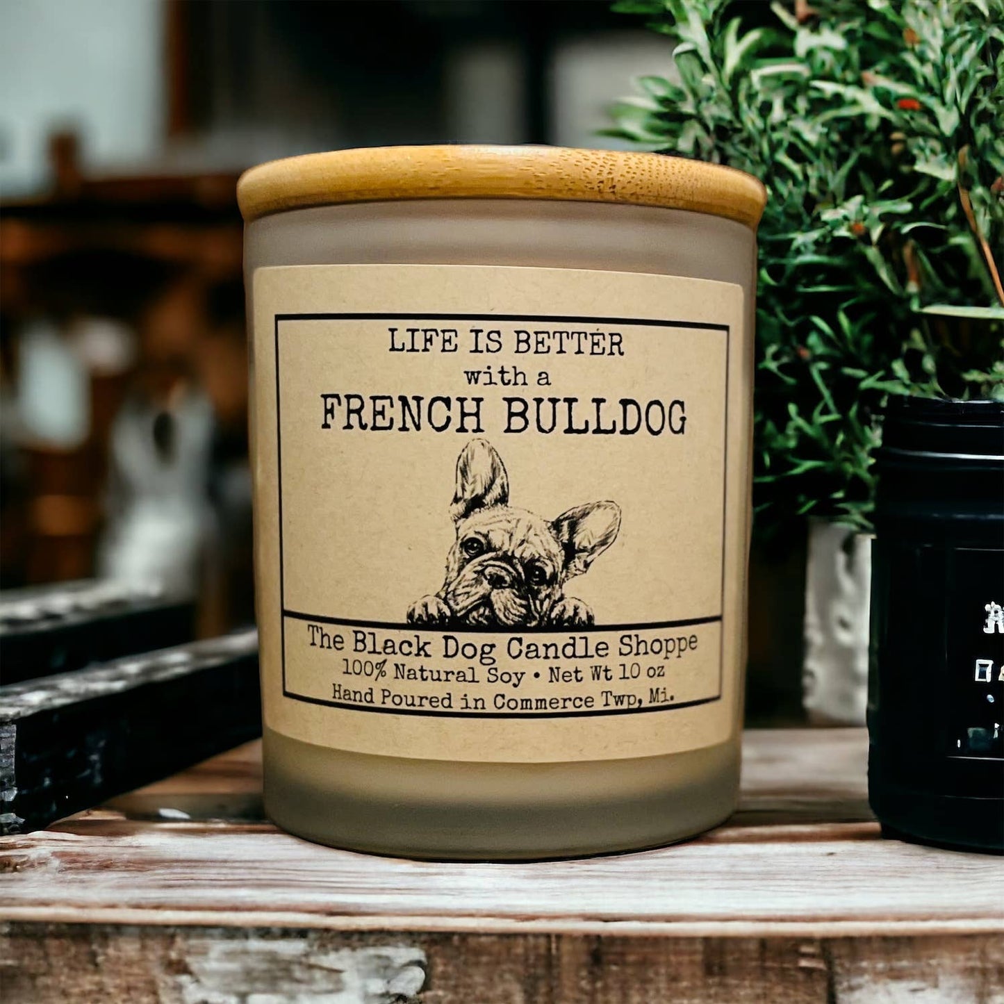 French Bulldog Candle: Black / Mahogany Teakwood