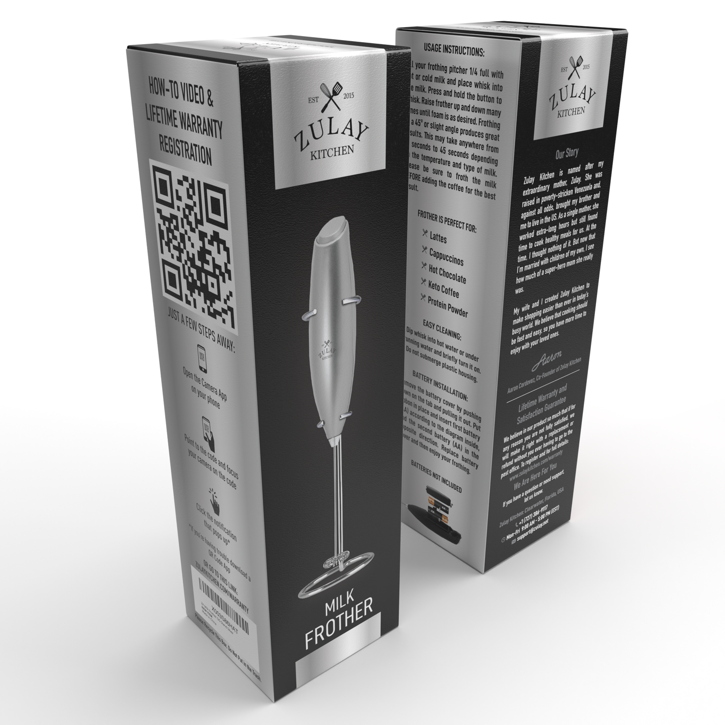 Powerful Handheld Milk Frother - With Stand: Black