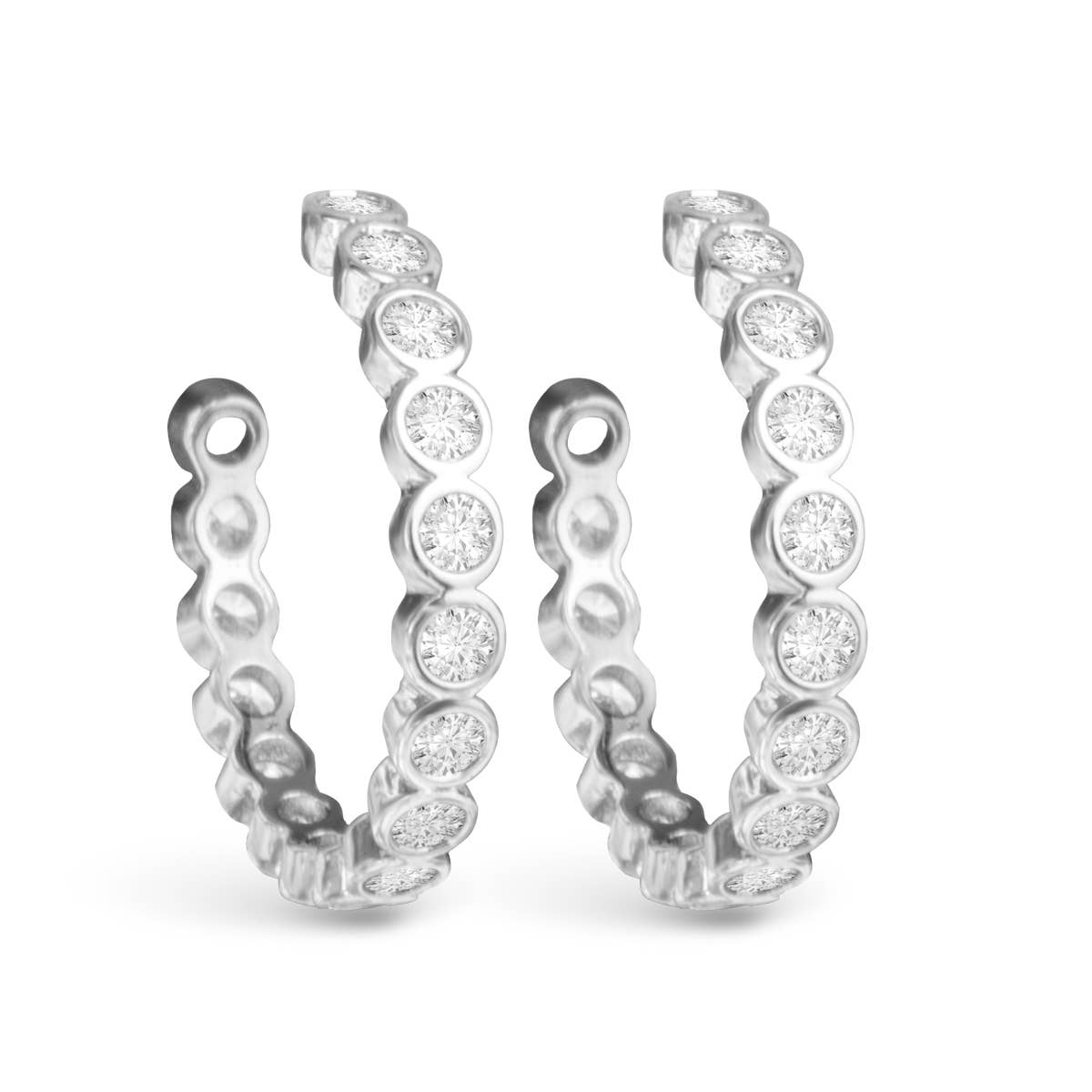 Bezel Set CZ Hoop Earrings - Silver - AMANDA BLU