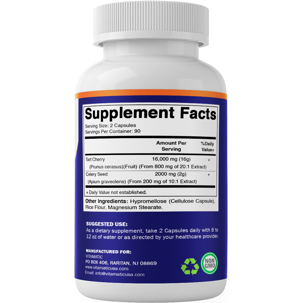 Vitamatic | Tart Cherry with Celery Seed | 180 Veg Capsules