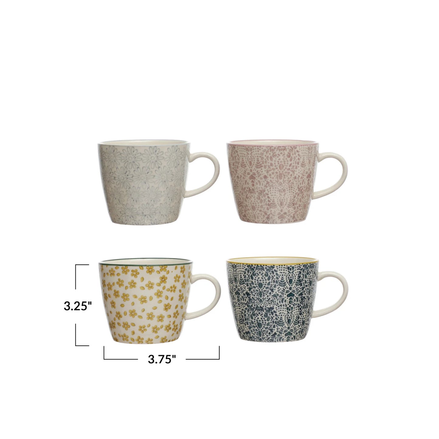 10 oz. Hand-Stamped Stoneware Mug with Pattern - 4 Styles