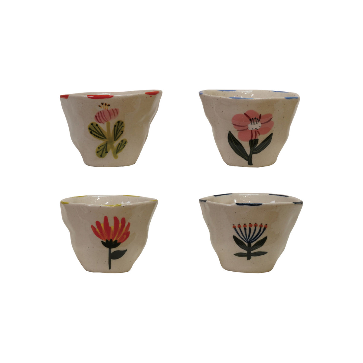 6 oz. Hand-Painted Stoneware Cup/Bowl with Flower Image - 4 Styles