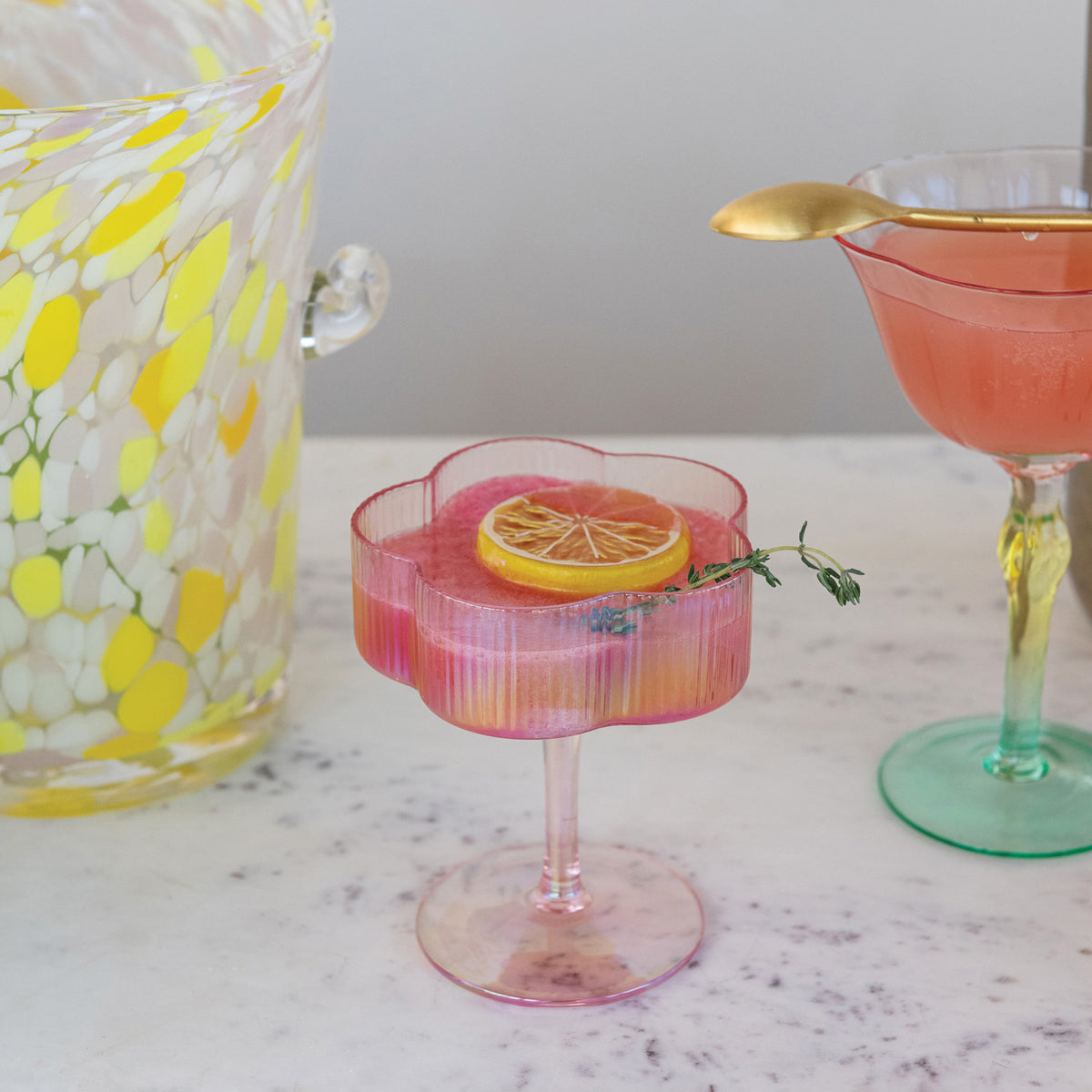 6 oz. Hand-Blown Pleated Flower Shaped Stemmed Coupe Glass