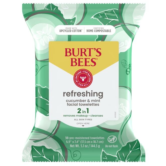 BURT'S BEES REFRESHING FACIAL TOWELETTES WITH CUCUMBER & MINT