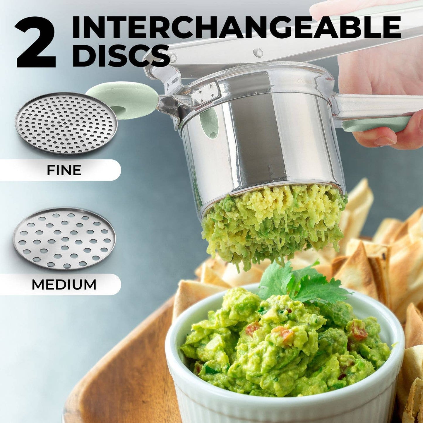 Premium Large 15oz Potato Ricer with 2 Interchangeable Discs: Silver/Black