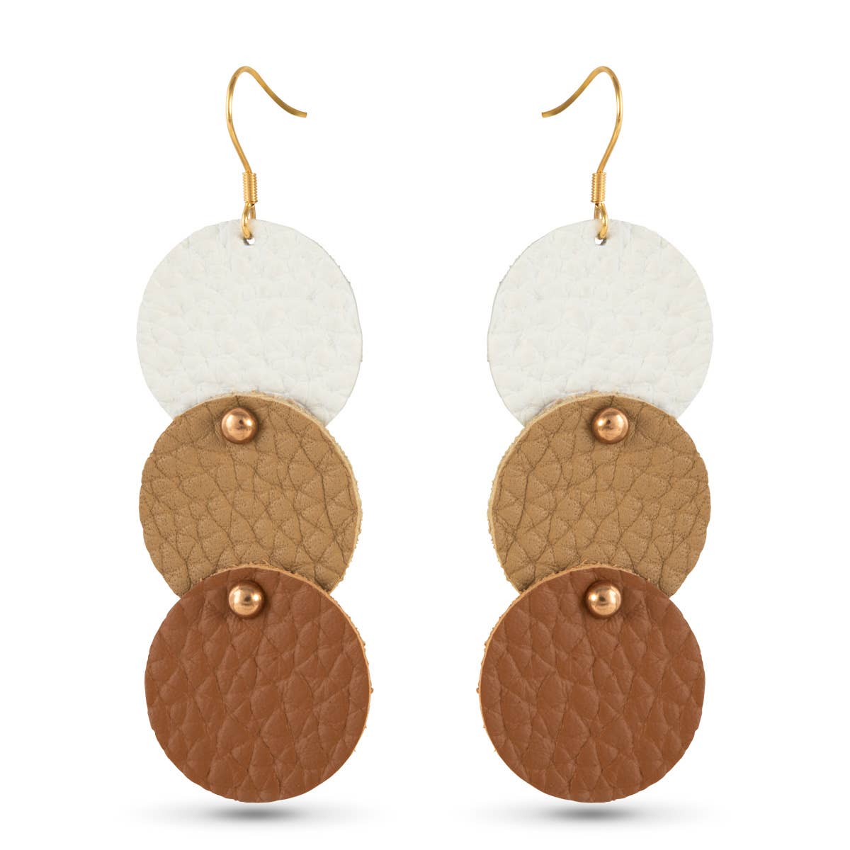 Brown Multi Triple Disc Leather Earring - AMANDA BLU