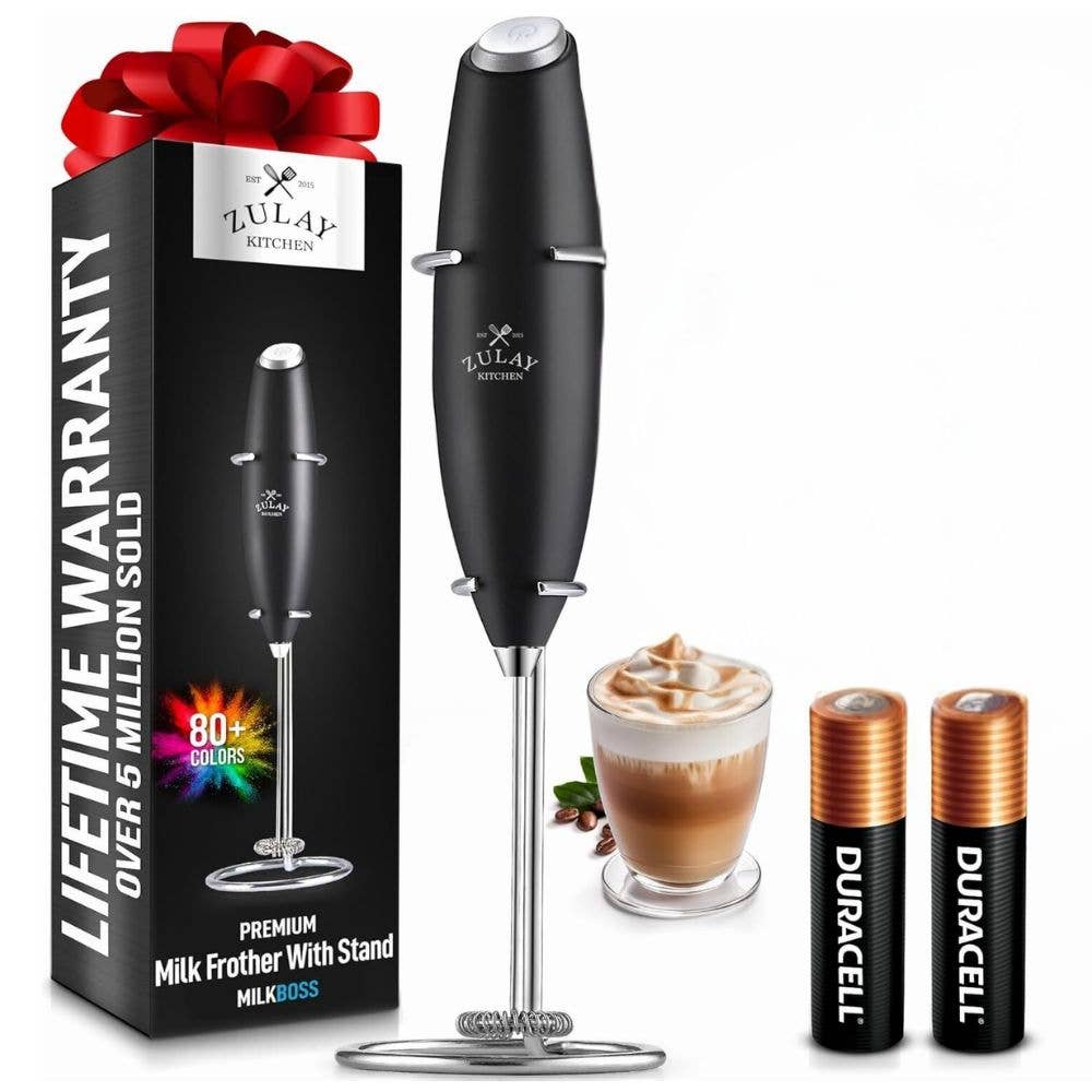 Powerful Handheld Milk Frother - With Stand: Black