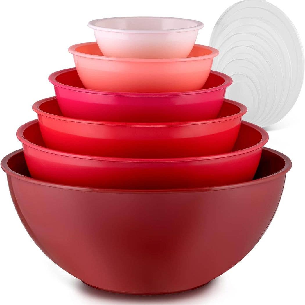 Z-MB-PL-12P-TURQ Plastic Mixing Bowls with Lids Set - 12-Piece Nesting Bowls: Turquoise Ombre