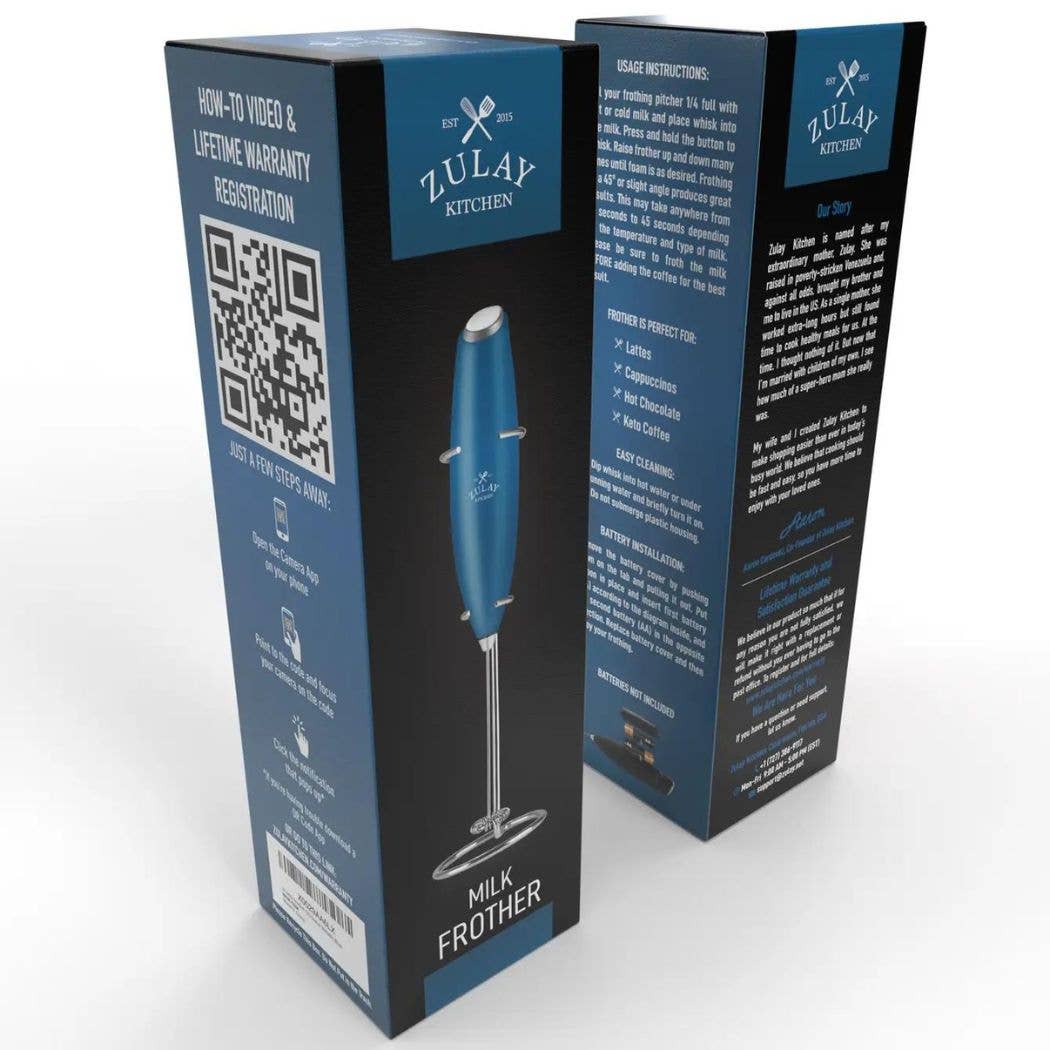 Powerful Handheld Milk Frother with Stand: Teal
