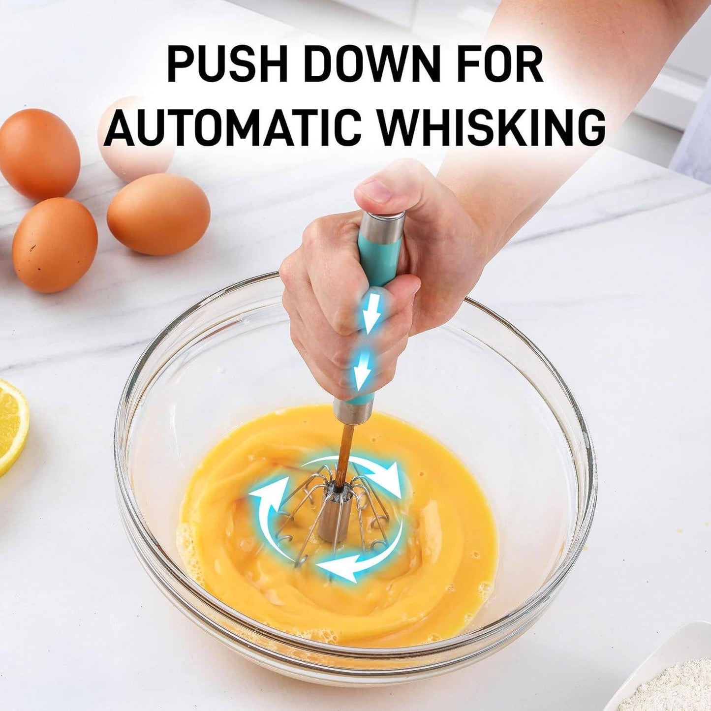 Z-RTY-WSK-WT Traditional Rotary Push Whisk - Egg Beater: White